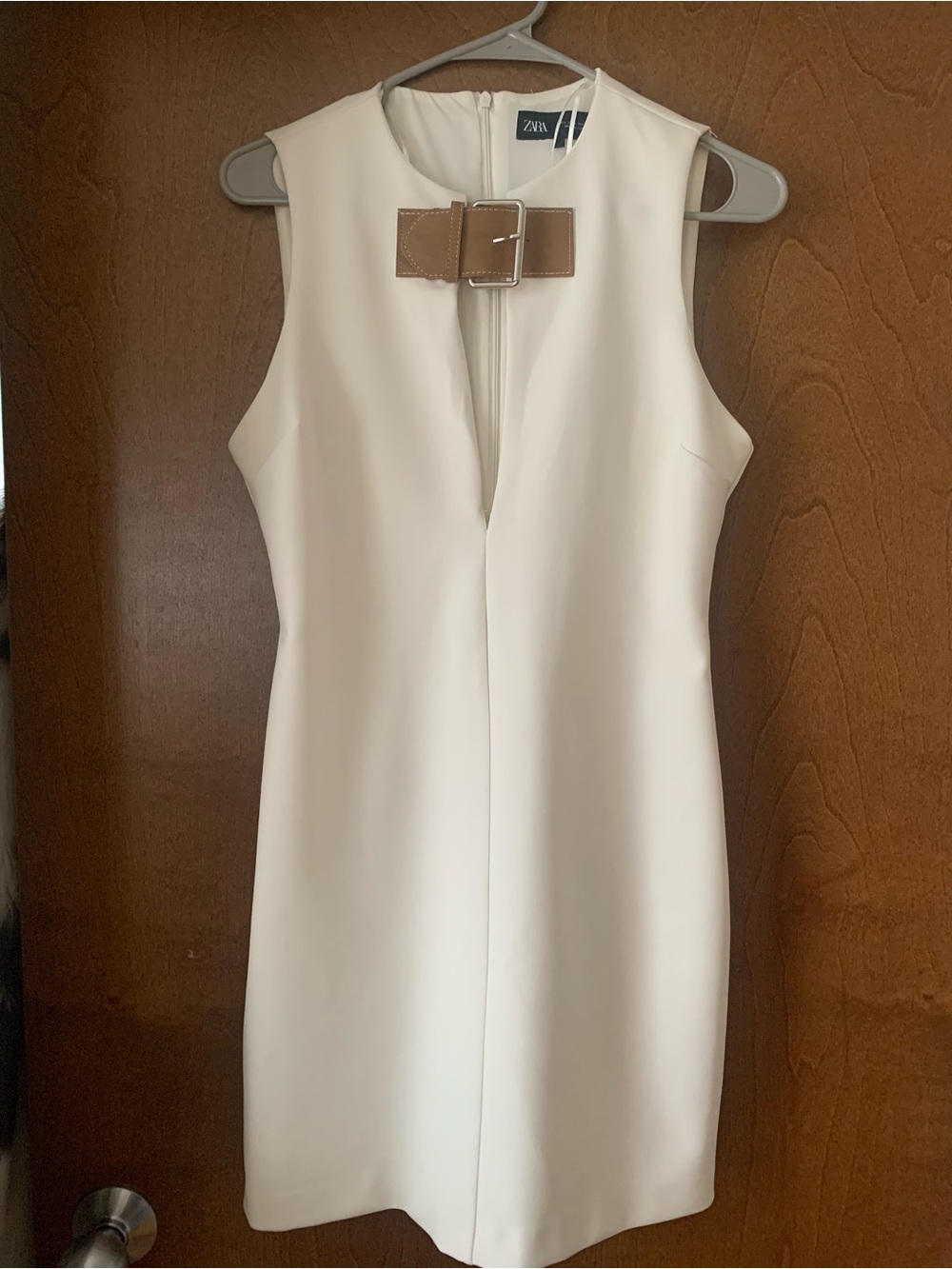 Zara Cream Sleeveless Mini Dress with Tan Buckle